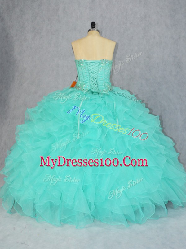 Floor Length Aqua Blue Vestidos de Quinceanera Sweetheart Sleeveless Lace Up