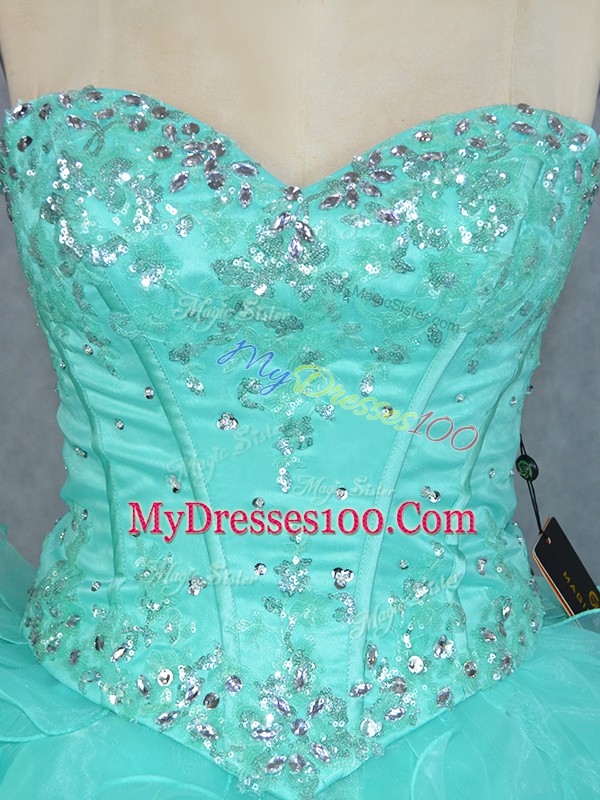 Floor Length Aqua Blue Vestidos de Quinceanera Sweetheart Sleeveless Lace Up