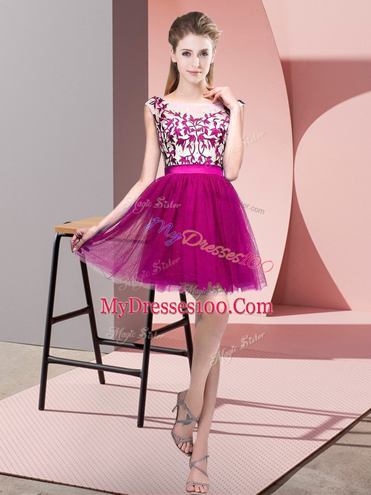 Super Fuchsia Sleeveless Mini Length Lace Zipper Quinceanera Court Dresses