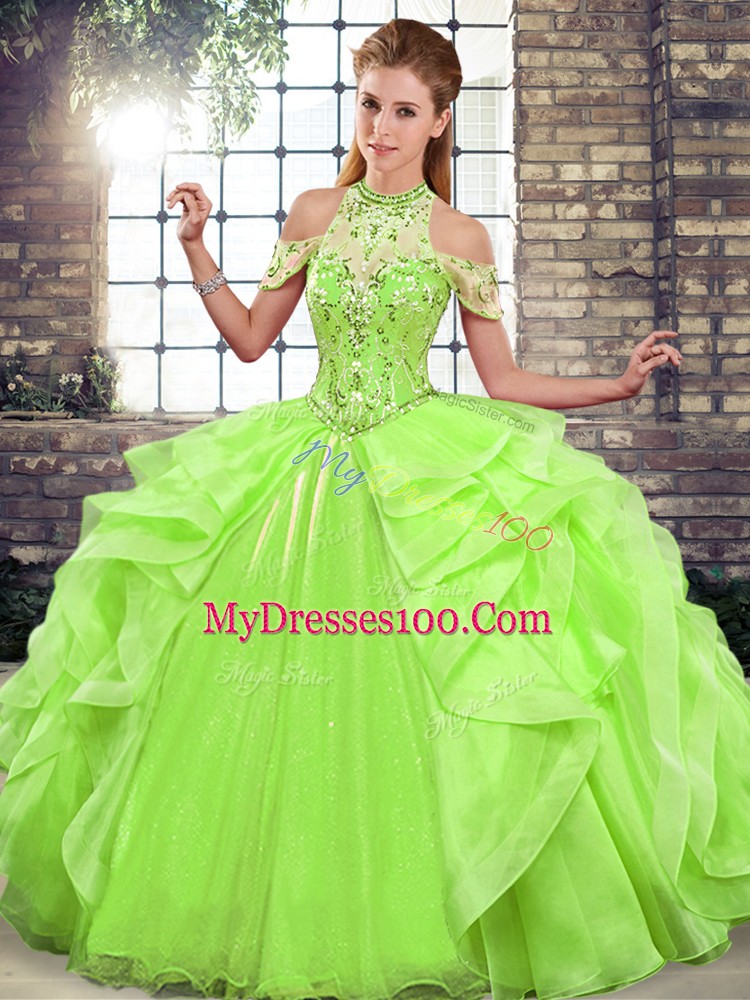 Colorful Sleeveless Beading and Ruffles Floor Length 15th Birthday Dress