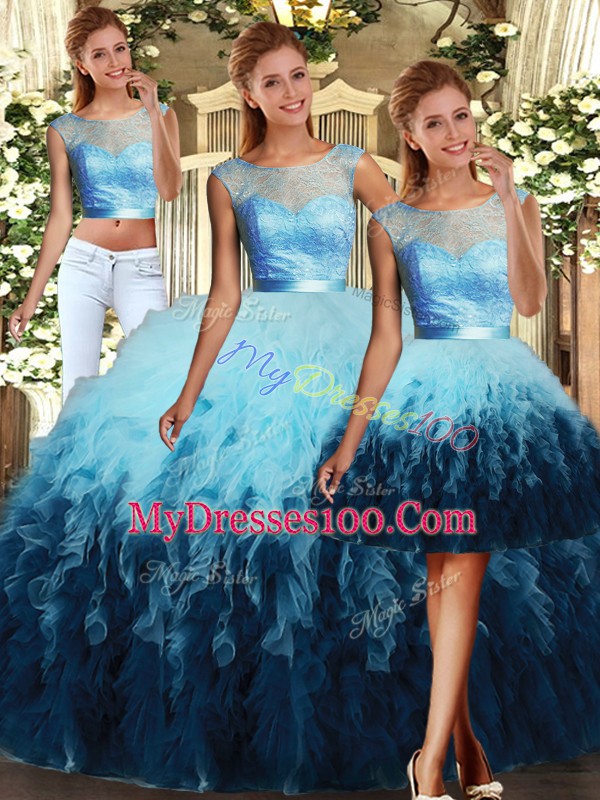 Discount Multi-color Lace Up 15 Quinceanera Dress Lace and Ruffles Sleeveless Floor Length