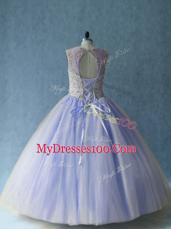 Sleeveless Beading Lace Up Sweet 16 Quinceanera Dress with Lavender
