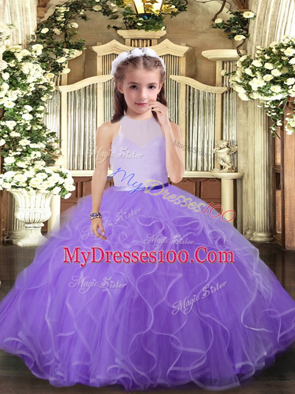Scoop Sleeveless Backless Little Girls Pageant Dress Wholesale Lavender Tulle