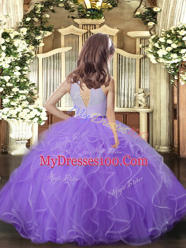 Scoop Sleeveless Backless Little Girls Pageant Dress Wholesale Lavender Tulle