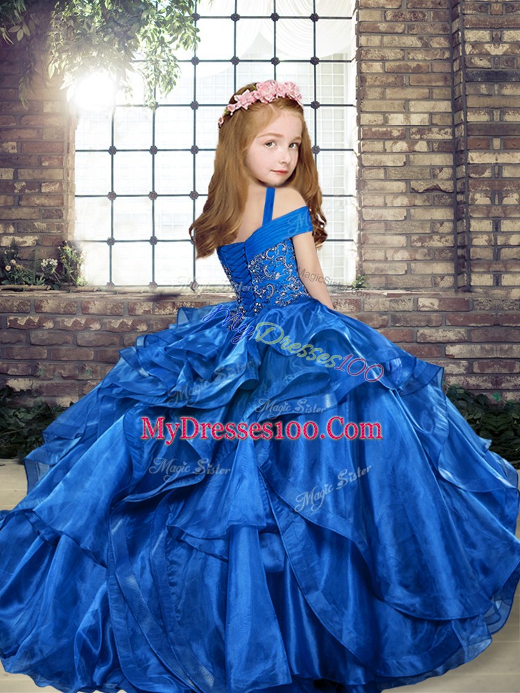 Beading and Ruffles Kids Formal Wear Yellow Green Lace Up Sleeveless Floor Length
