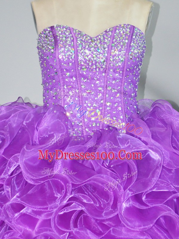 Low Price Floor Length Lace Up 15 Quinceanera Dress Purple for Sweet 16 and Quinceanera with Beading and Ruffles