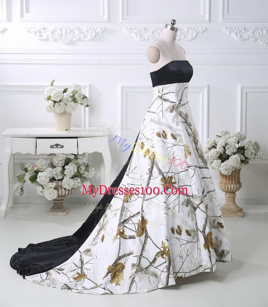 Artistic Multi-color Wedding Gowns Wedding Party with Pattern Strapless Sleeveless Brush Train Lace Up