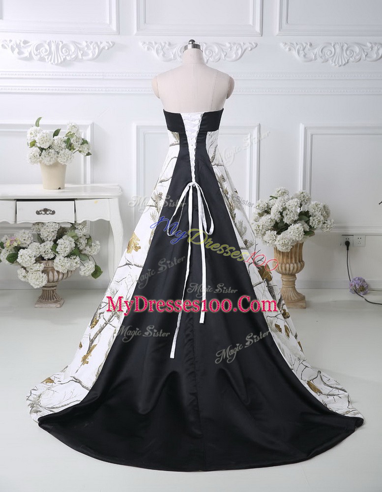 Artistic Multi-color Wedding Gowns Wedding Party with Pattern Strapless Sleeveless Brush Train Lace Up