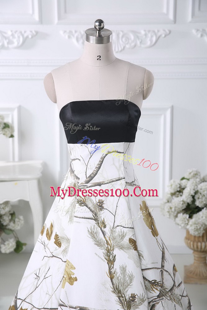 Artistic Multi-color Wedding Gowns Wedding Party with Pattern Strapless Sleeveless Brush Train Lace Up