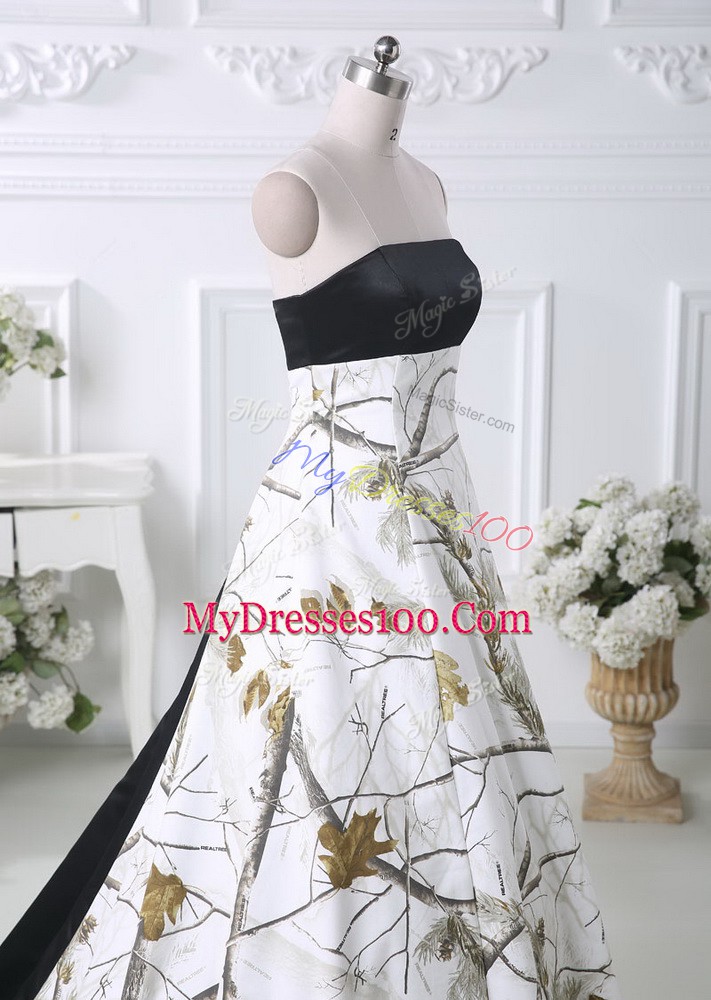 Artistic Multi-color Wedding Gowns Wedding Party with Pattern Strapless Sleeveless Brush Train Lace Up