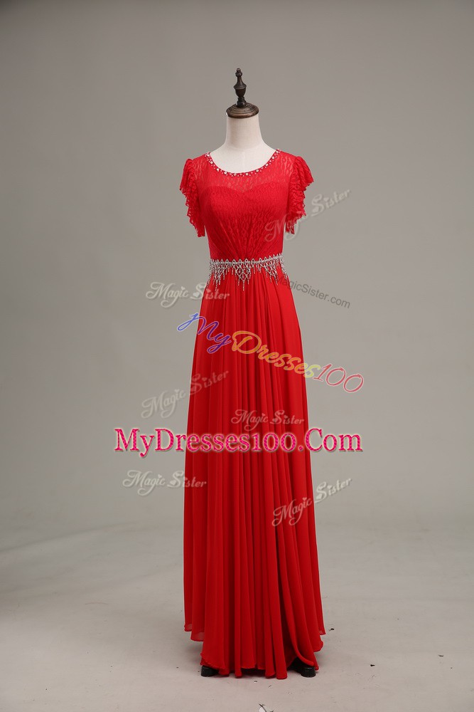 Top Selling Red Sleeveless Floor Length Beading and Lace Zipper Homecoming Dress