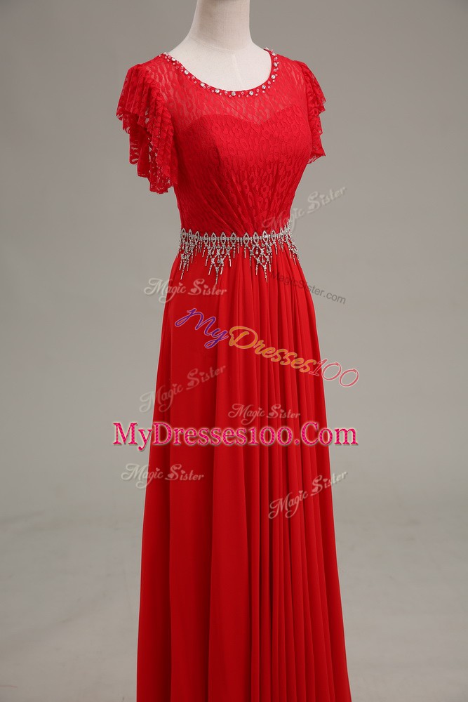 Top Selling Red Sleeveless Floor Length Beading and Lace Zipper Homecoming Dress