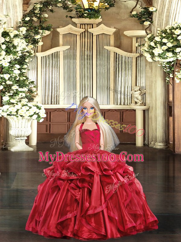 Floor Length Red Sweet 16 Quinceanera Dress Straps Sleeveless Lace Up