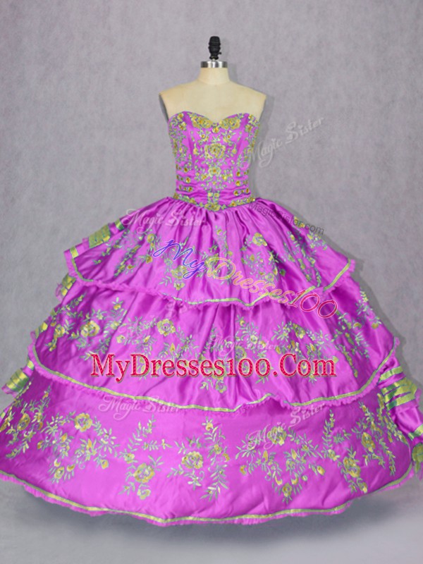 Fancy Ball Gowns Quinceanera Gown Lilac Sweetheart Satin and Organza Sleeveless Floor Length Lace Up