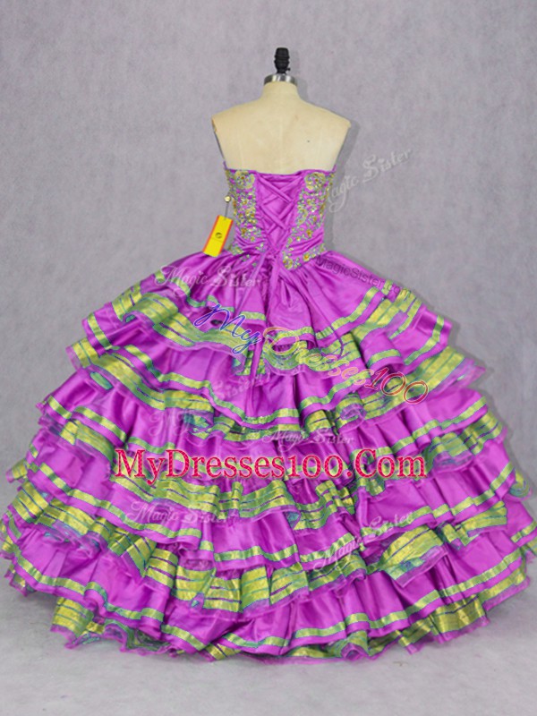 Fancy Ball Gowns Quinceanera Gown Lilac Sweetheart Satin and Organza Sleeveless Floor Length Lace Up