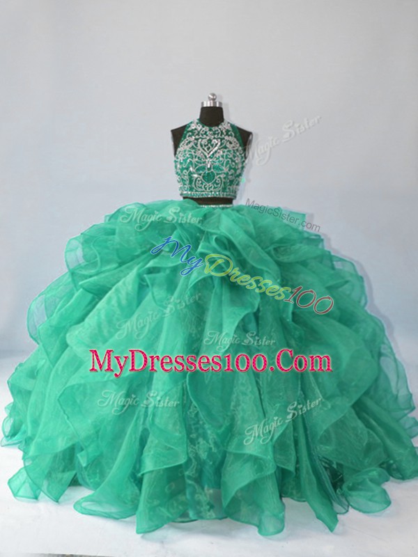 Noble Sleeveless Brush Train Beading and Ruffles Backless 15th Birthday Dress