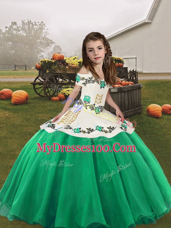 Customized Floor Length Ball Gowns Sleeveless Turquoise Child Pageant Dress Lace Up