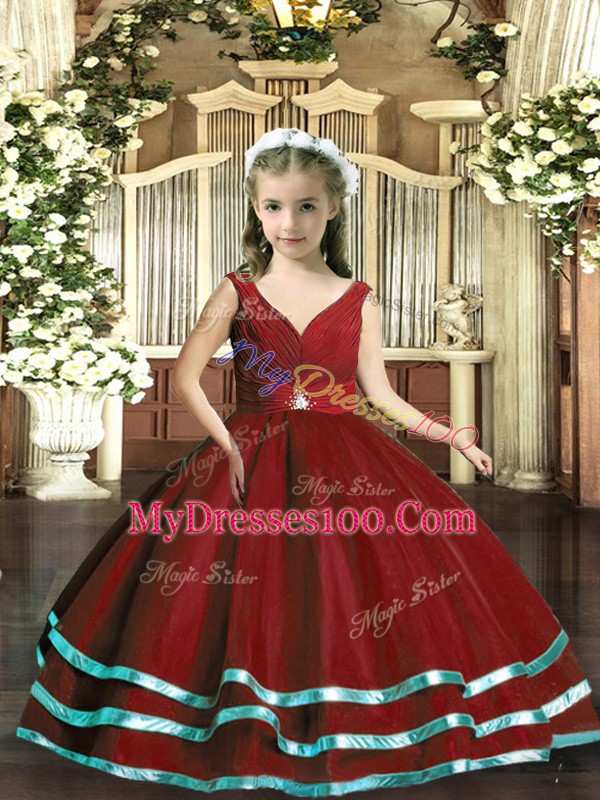 Affordable Organza Sleeveless Floor Length Little Girl Pageant Gowns and Beading and Ruching