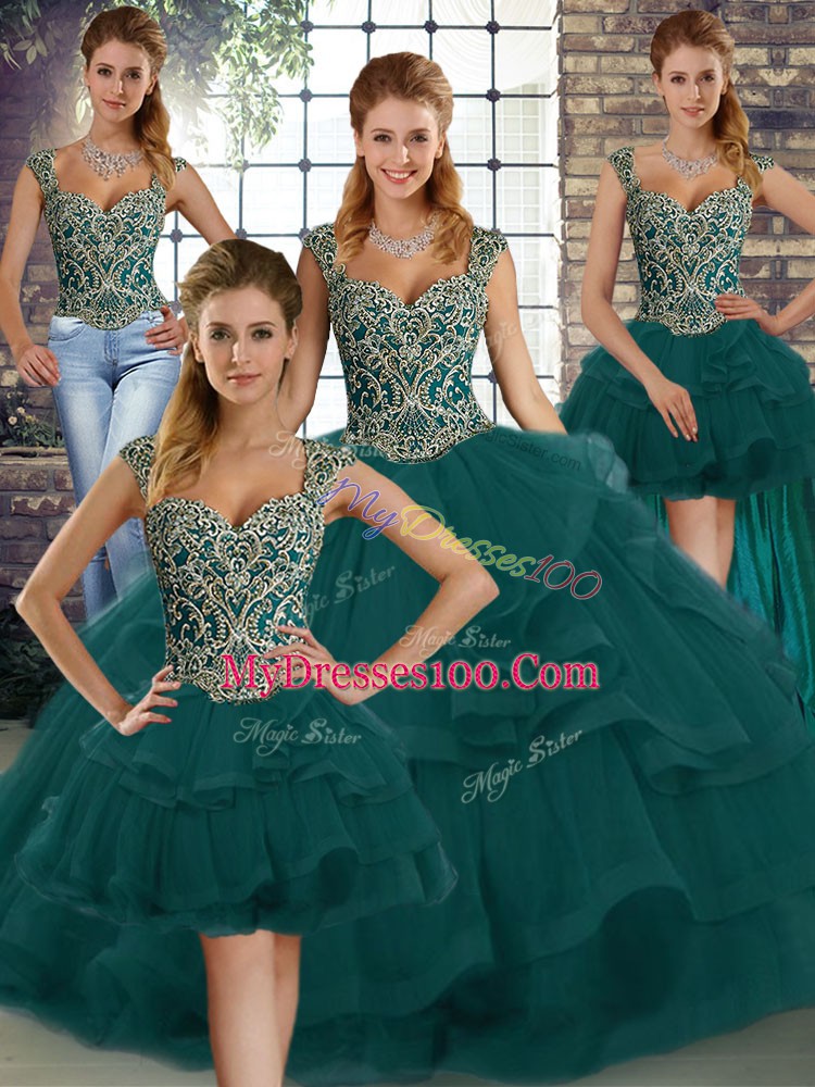Tulle Sleeveless Floor Length Sweet 16 Quinceanera Dress and Beading and Ruffles