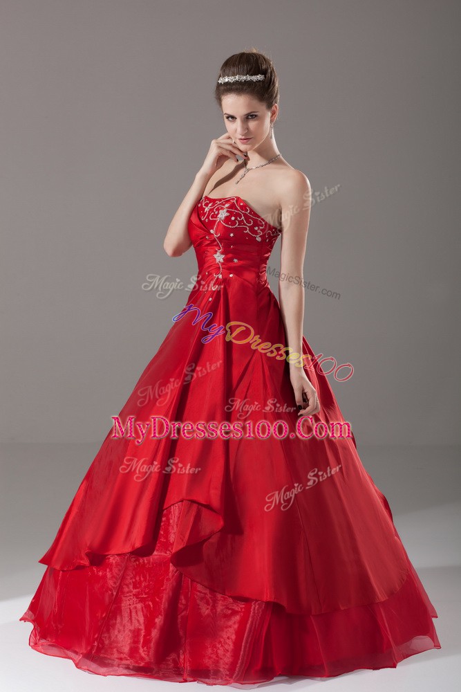 Colorful Wine Red A-line Organza Strapless Sleeveless Beading Floor Length Lace Up Quinceanera Gowns