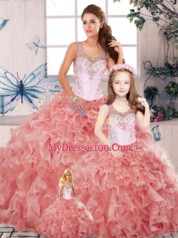 Sleeveless Clasp Handle Floor Length Beading and Ruffles Ball Gown Prom Dress