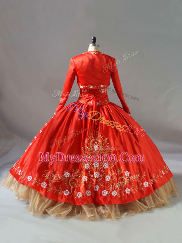 Smart Red Organza Lace Up Sweetheart Sleeveless Floor Length Quinceanera Dresses Embroidery