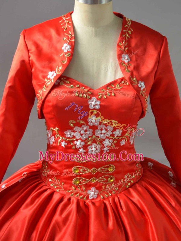 Smart Red Organza Lace Up Sweetheart Sleeveless Floor Length Quinceanera Dresses Embroidery