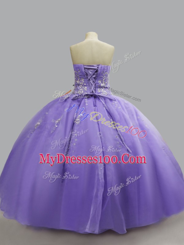 Discount Lavender Organza Lace Up Quince Ball Gowns Sleeveless Floor Length Beading