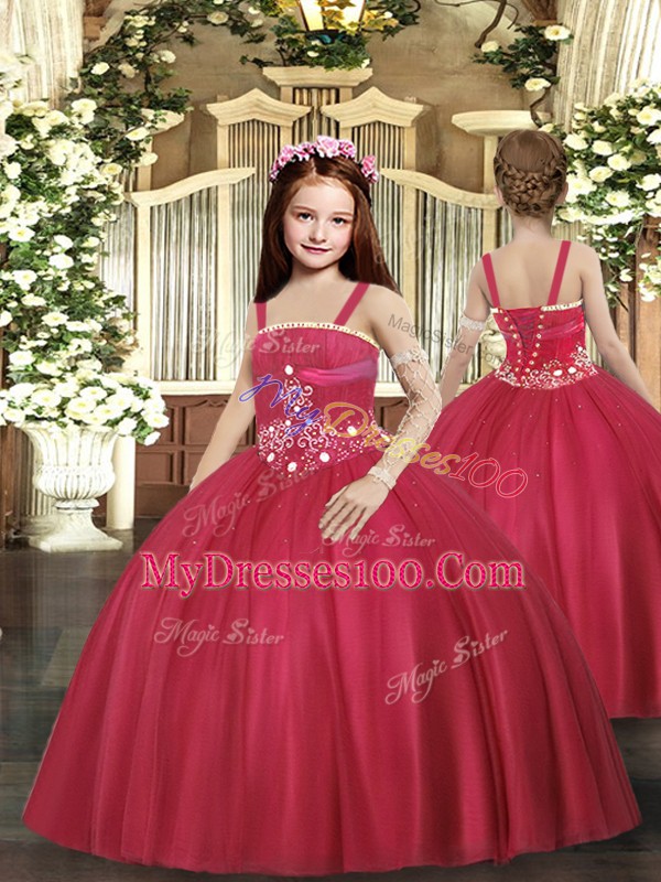 Strapless Sleeveless Lace Up Ball Gown Prom Dress Red Tulle