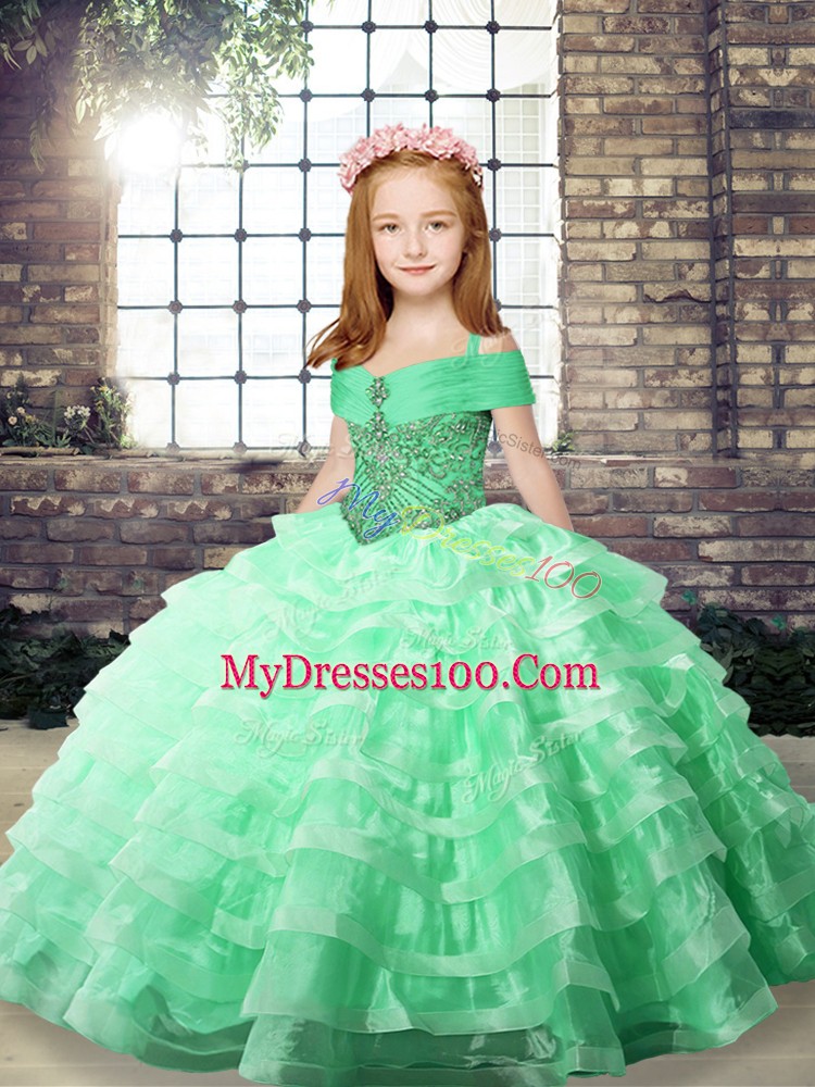 Straps Sleeveless Lace Up Winning Pageant Gowns Apple Green Organza