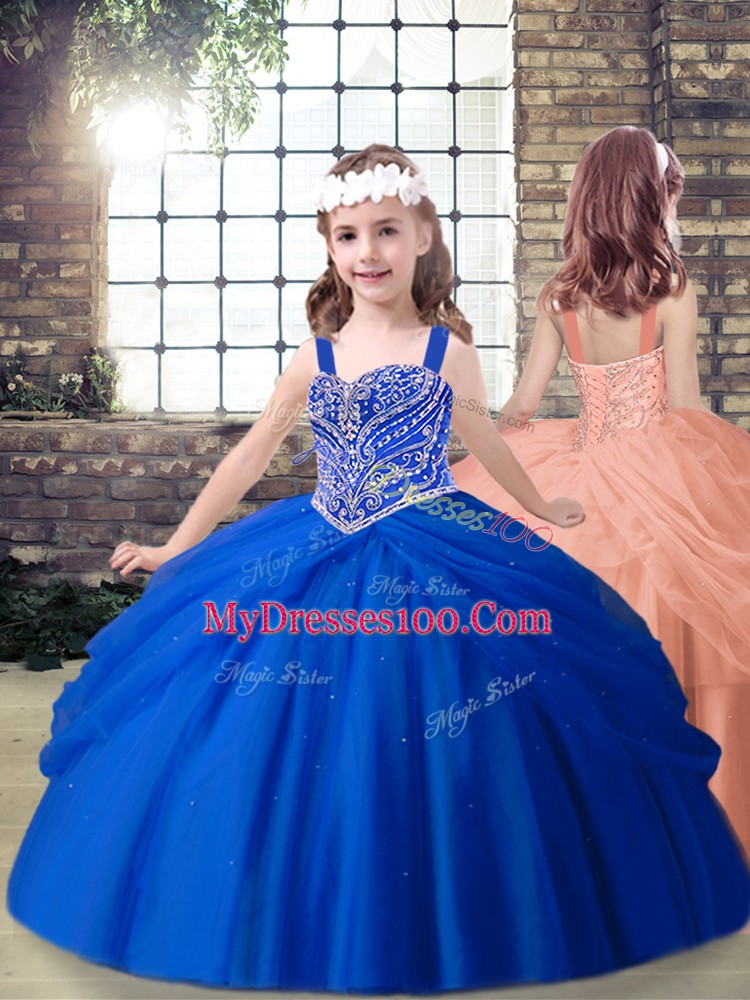 Vintage Sweetheart Sleeveless Sweet 16 Dresses Brush Train Beading and Pick Ups Royal Blue Tulle