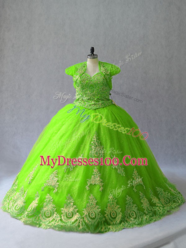 Modest Lace Up 15th Birthday Dress Appliques Sleeveless Court Train