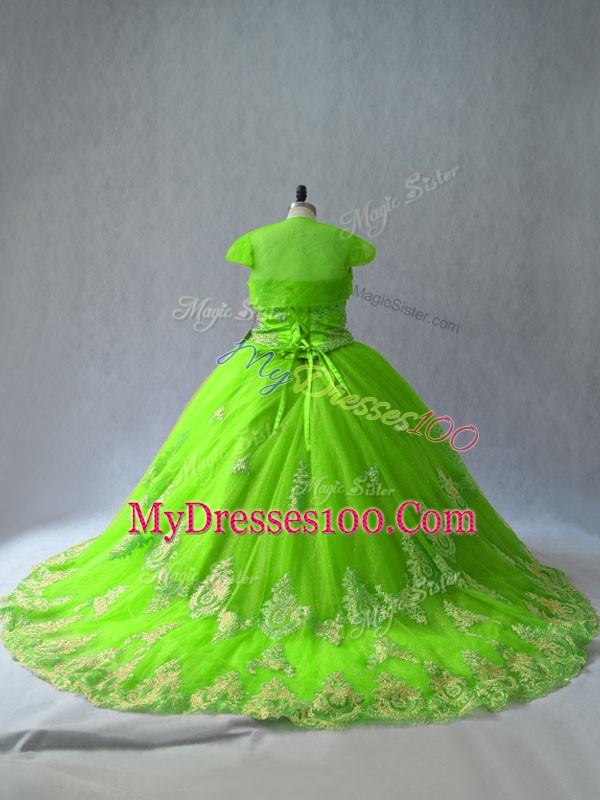 Modest Lace Up 15th Birthday Dress Appliques Sleeveless Court Train