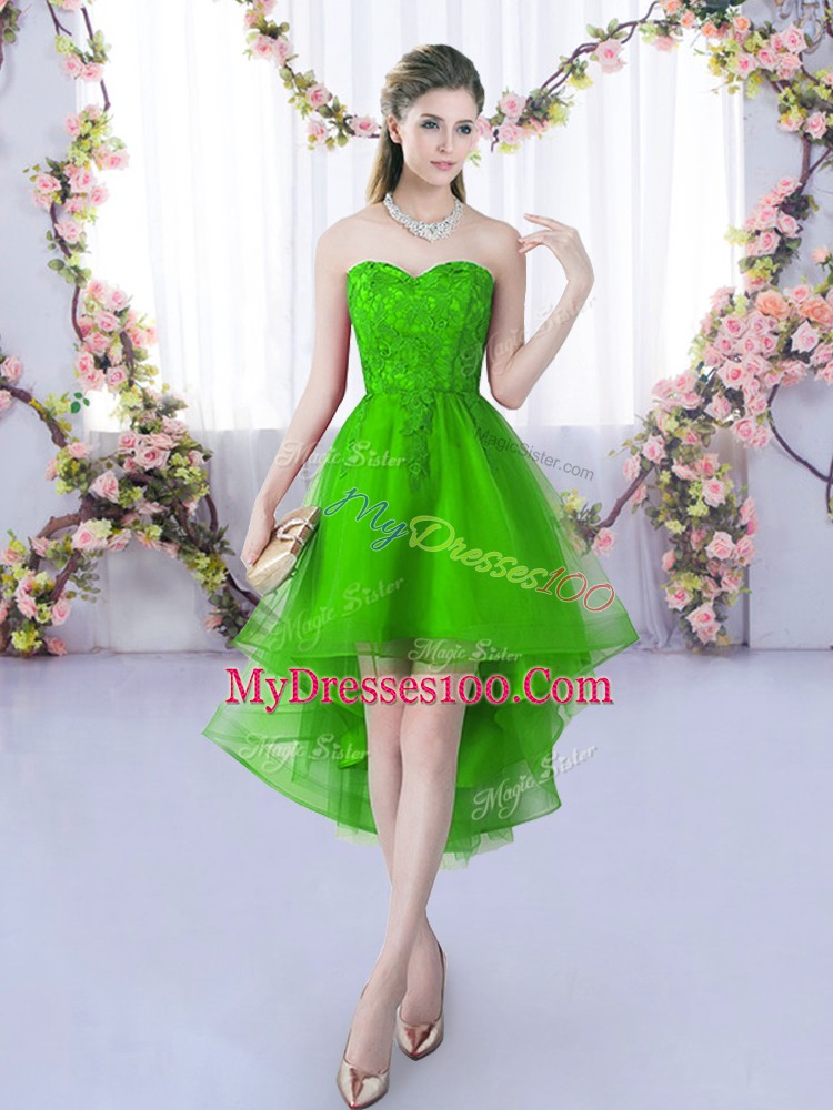 Stunning Tulle Sleeveless High Low Quinceanera Dama Dress and Lace
