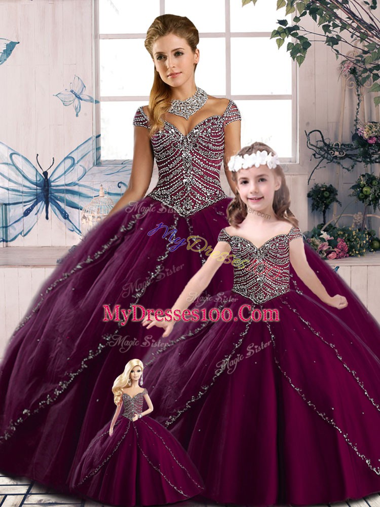 Artistic Cap Sleeves Brush Train Beading Vestidos de Quinceanera