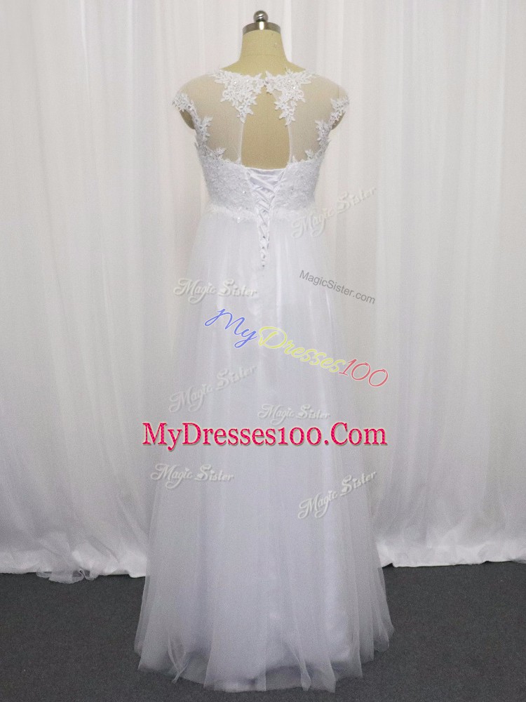 Scoop Sleeveless Lace Up Bridal Gown White Tulle