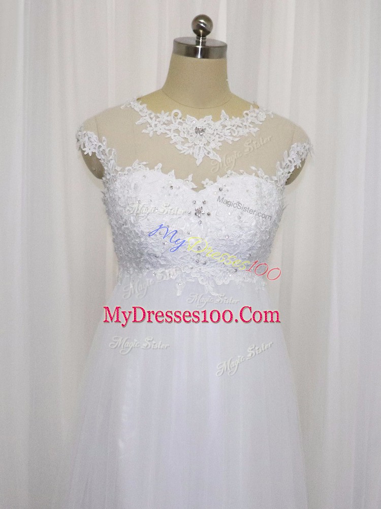 Scoop Sleeveless Lace Up Bridal Gown White Tulle