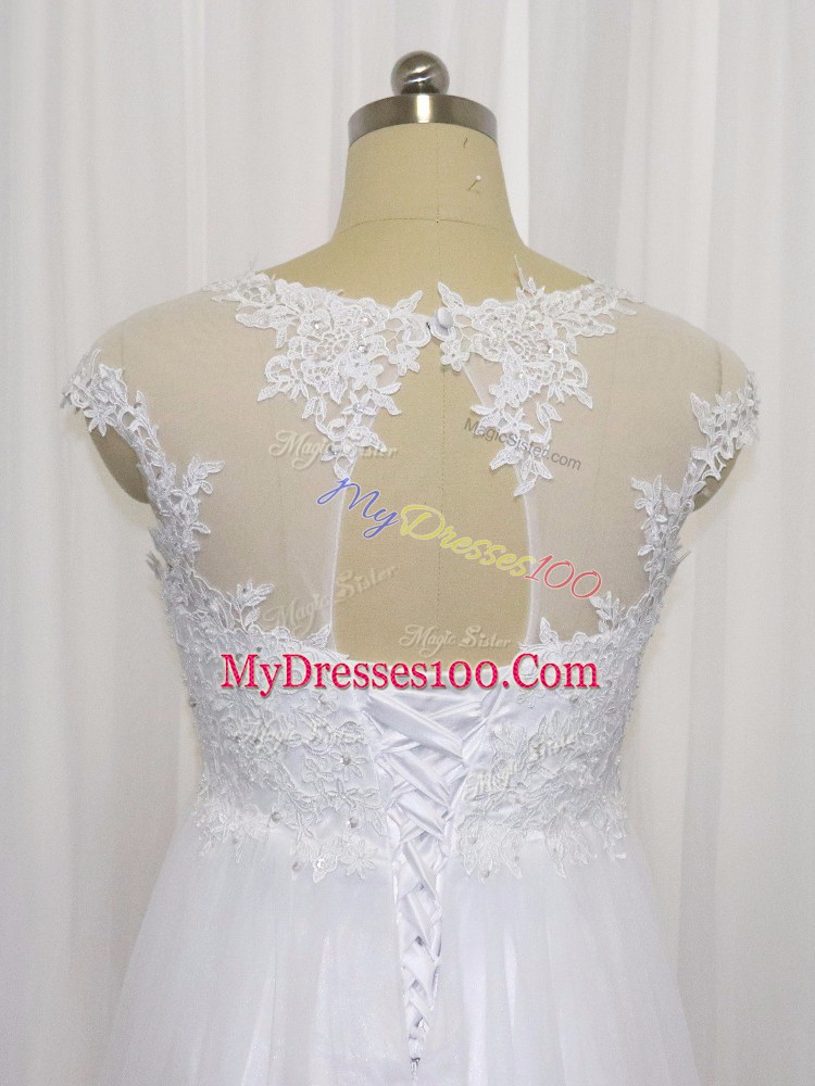 Scoop Sleeveless Lace Up Bridal Gown White Tulle