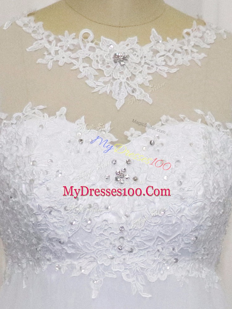 Scoop Sleeveless Lace Up Bridal Gown White Tulle