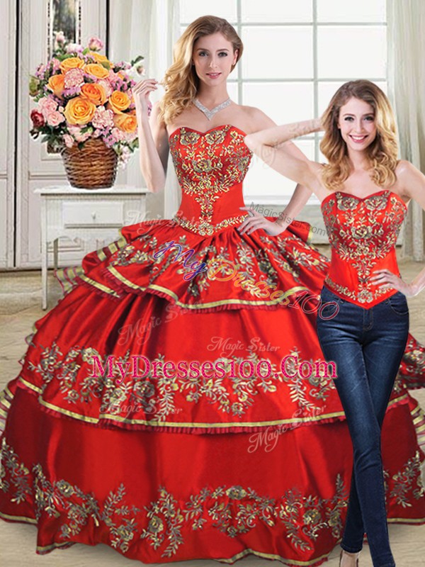 Fabulous Sweetheart Sleeveless Satin and Organza 15th Birthday Dress Embroidery and Ruffled Layers Lace Up