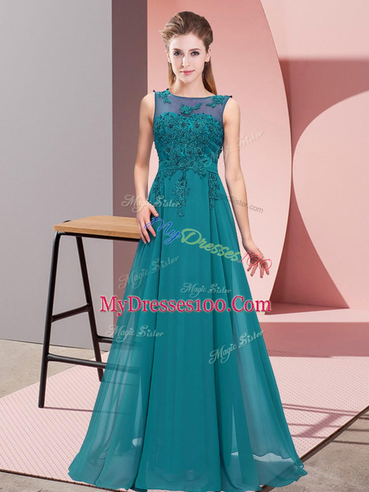 Pretty Teal Scoop Zipper Beading and Appliques Court Dresses for Sweet 16 Sleeveless