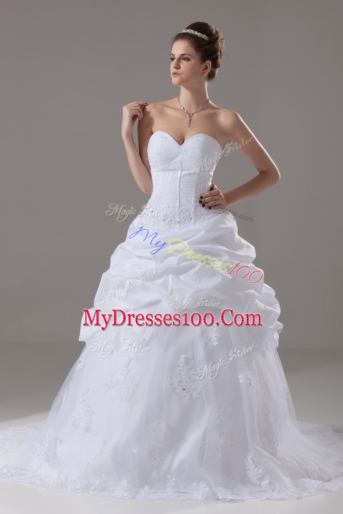Sweetheart Sleeveless Brush Train Lace Up Wedding Dress White Tulle