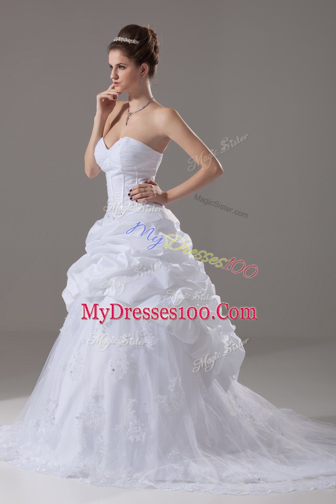 Sweetheart Sleeveless Brush Train Lace Up Wedding Dress White Tulle