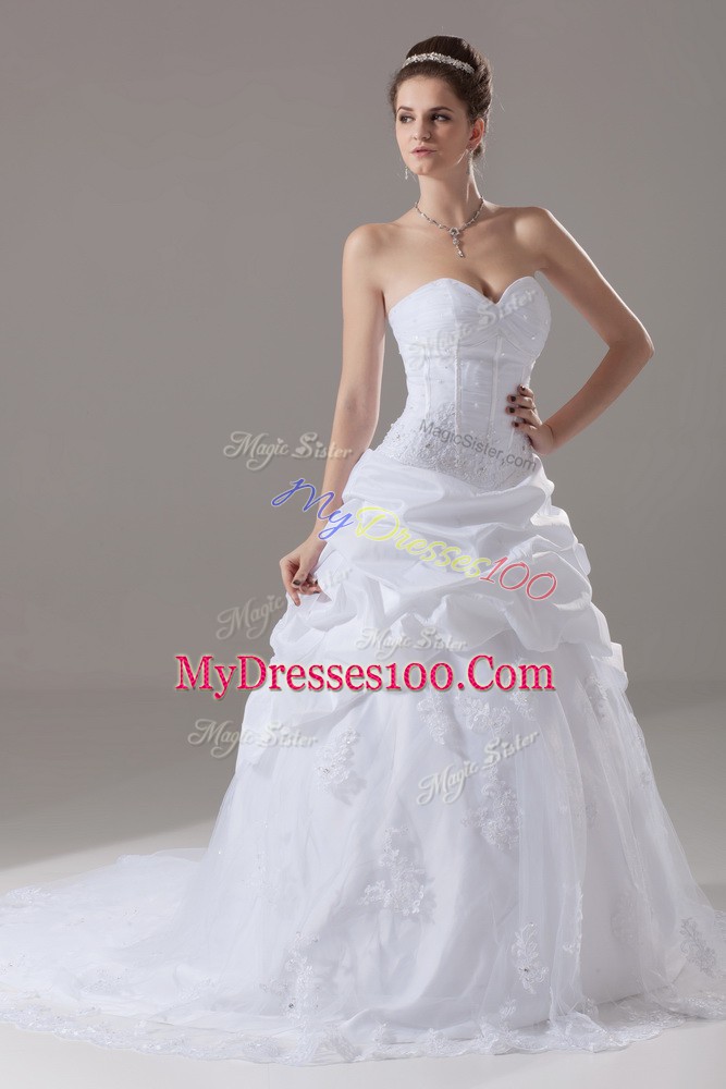 Sweetheart Sleeveless Brush Train Lace Up Wedding Dress White Tulle