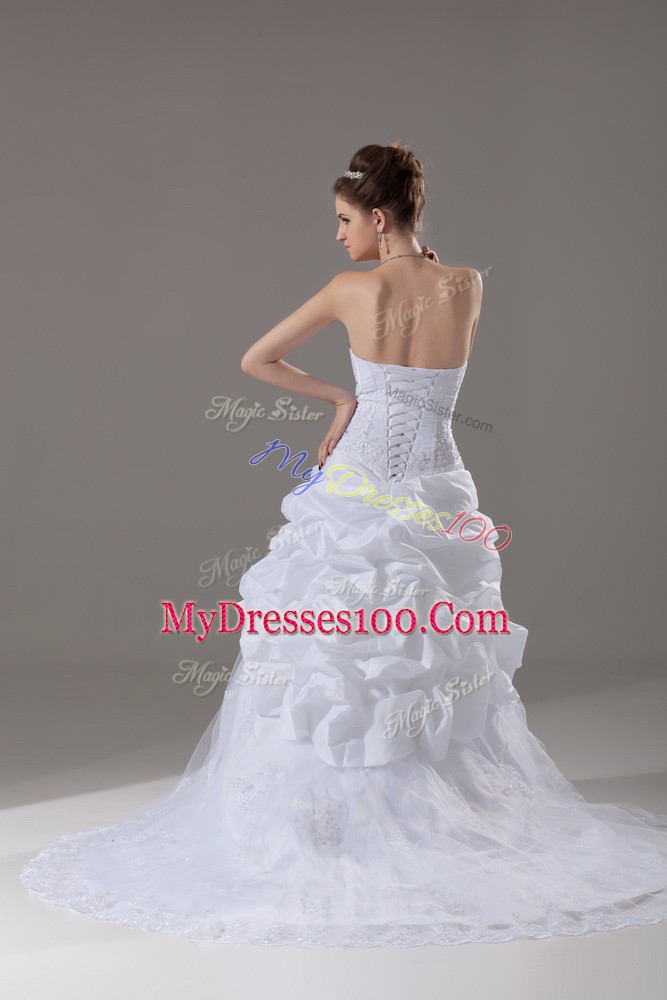 Sweetheart Sleeveless Brush Train Lace Up Wedding Dress White Tulle