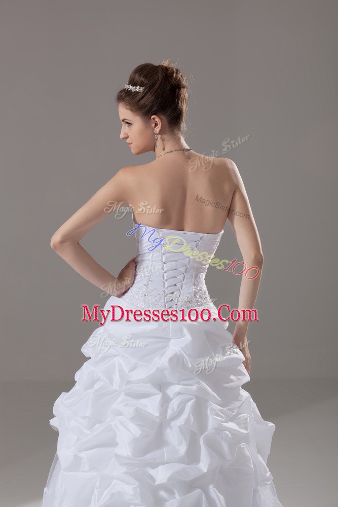Sweetheart Sleeveless Brush Train Lace Up Wedding Dress White Tulle