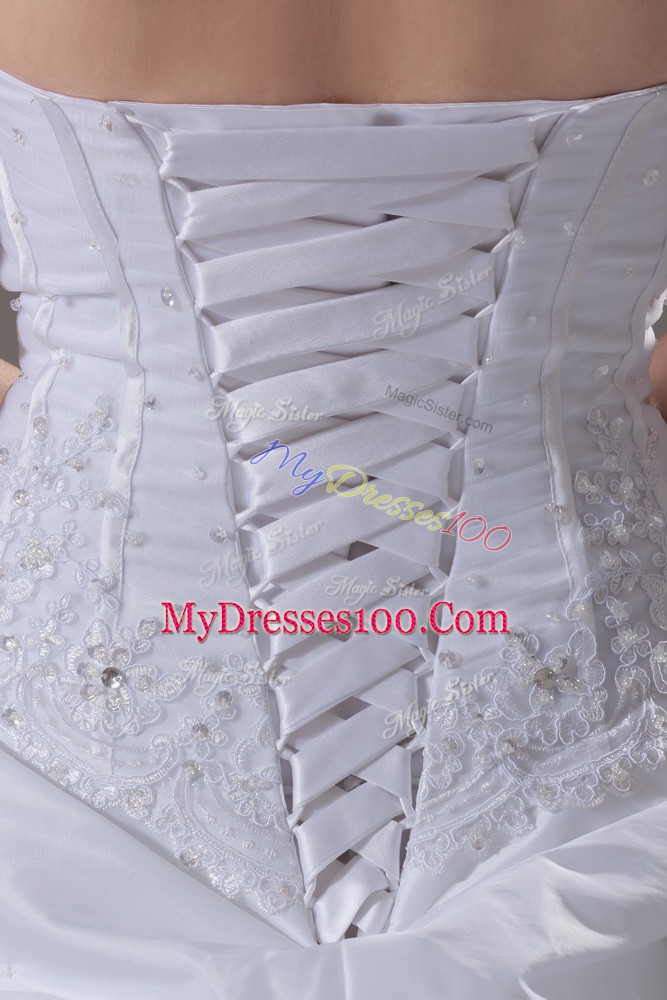Sweetheart Sleeveless Brush Train Lace Up Wedding Dress White Tulle