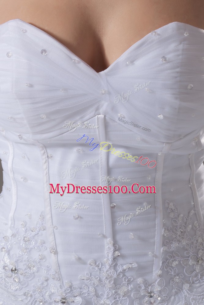 Sweetheart Sleeveless Brush Train Lace Up Wedding Dress White Tulle