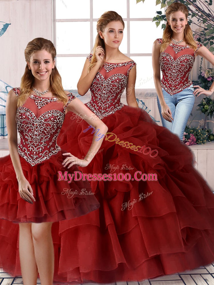 Classical Wine Red Quinceanera Dress Scoop Sleeveless Brush Train Zipper
