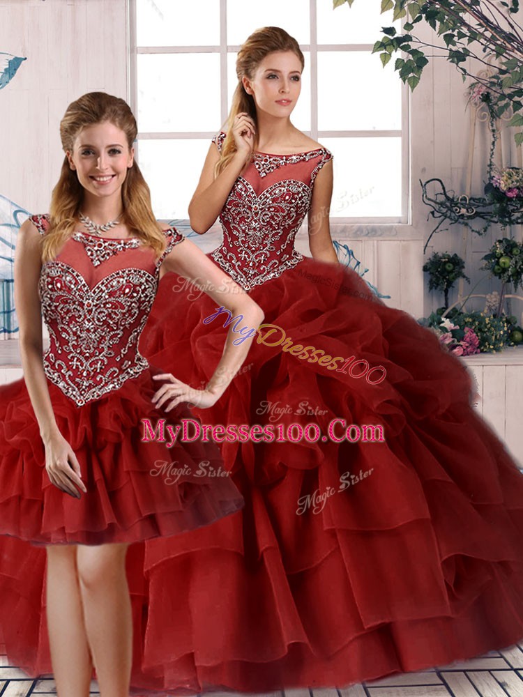 Classical Wine Red Quinceanera Dress Scoop Sleeveless Brush Train Zipper